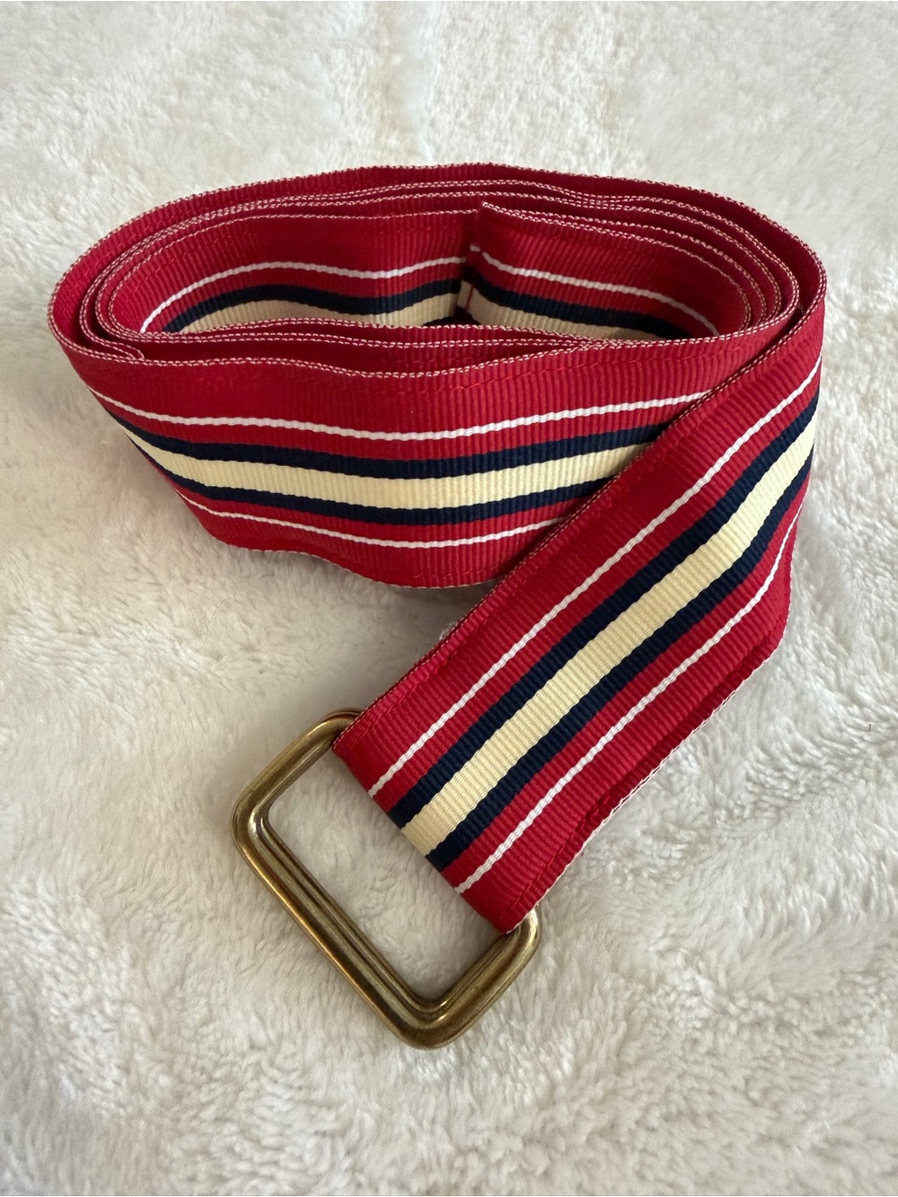 Brooks Brothers Men’s Striped D-Ring Belt Red Navy Cream Size M 43”